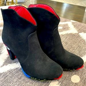 Brand New Artemis Black Booties with Embroidery on Heel. BNWOT